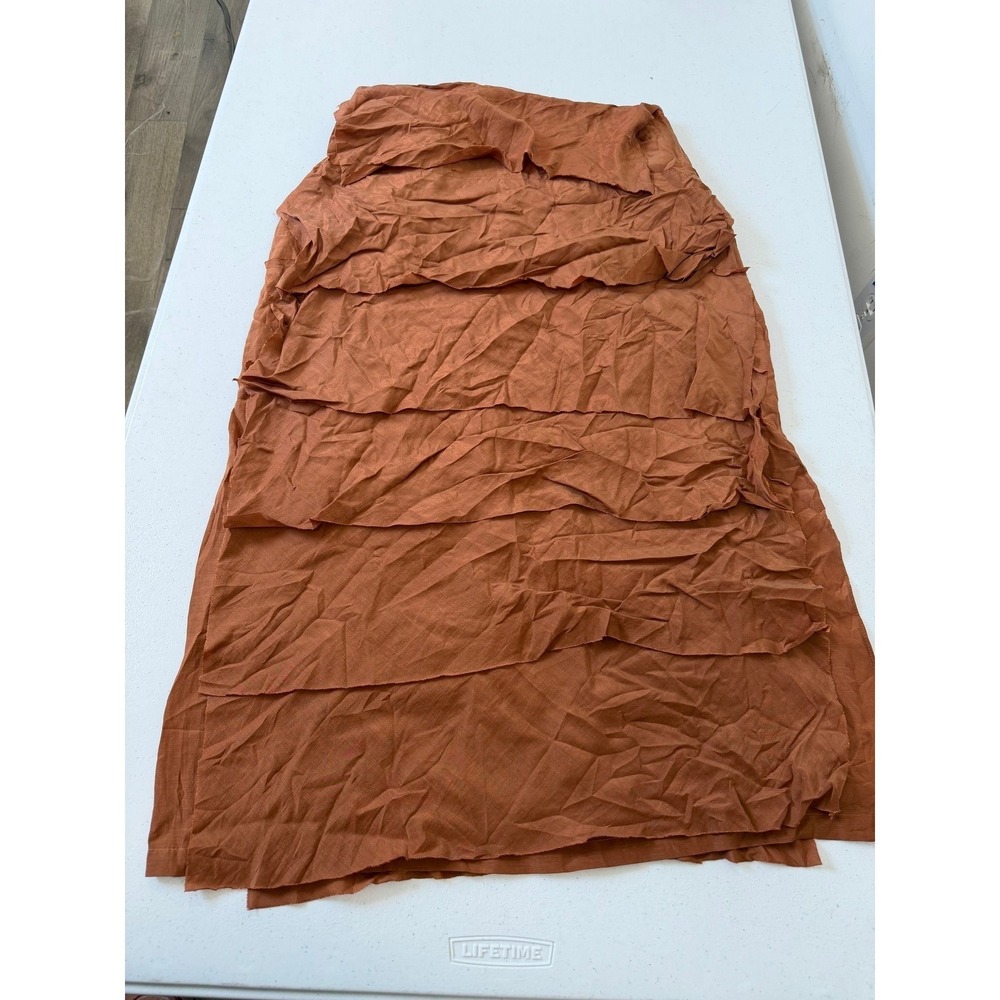 Zara Rust Brown Tiered Midi Skirt Small Raw Edge Textured Crinkle Boho 7308